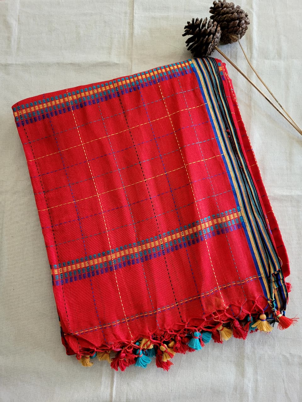 Red Cotton Kantha  saree