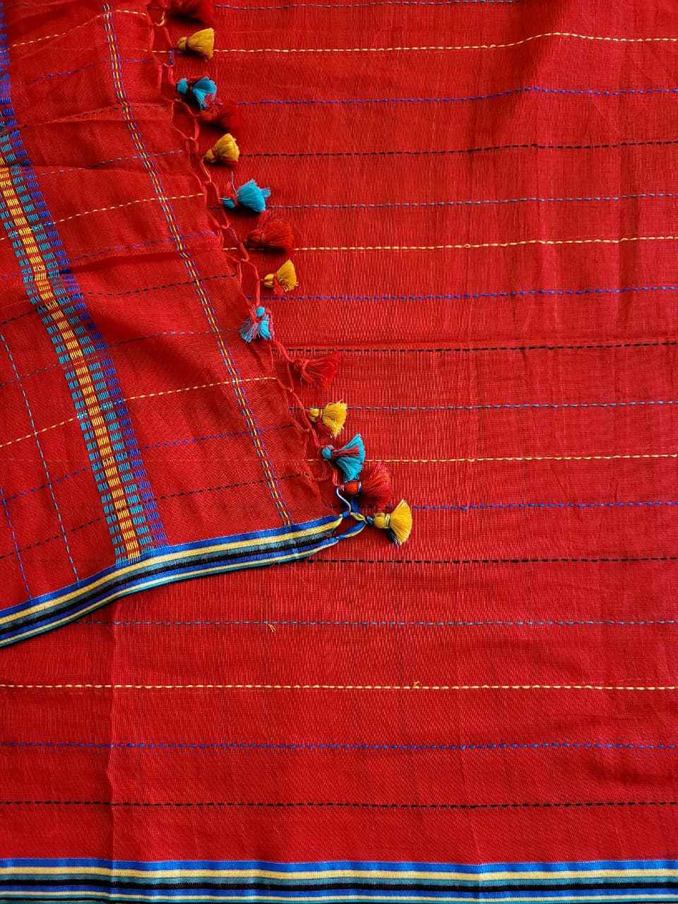 Red Cotton Kantha  saree