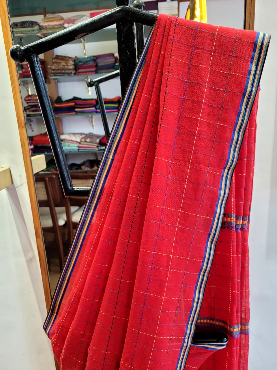Red Cotton Kantha  saree