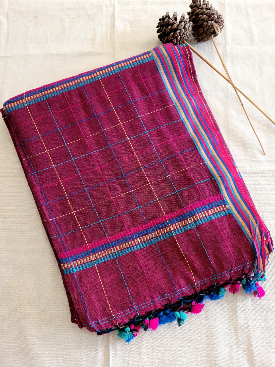 Purple Cotton Kantha  saree