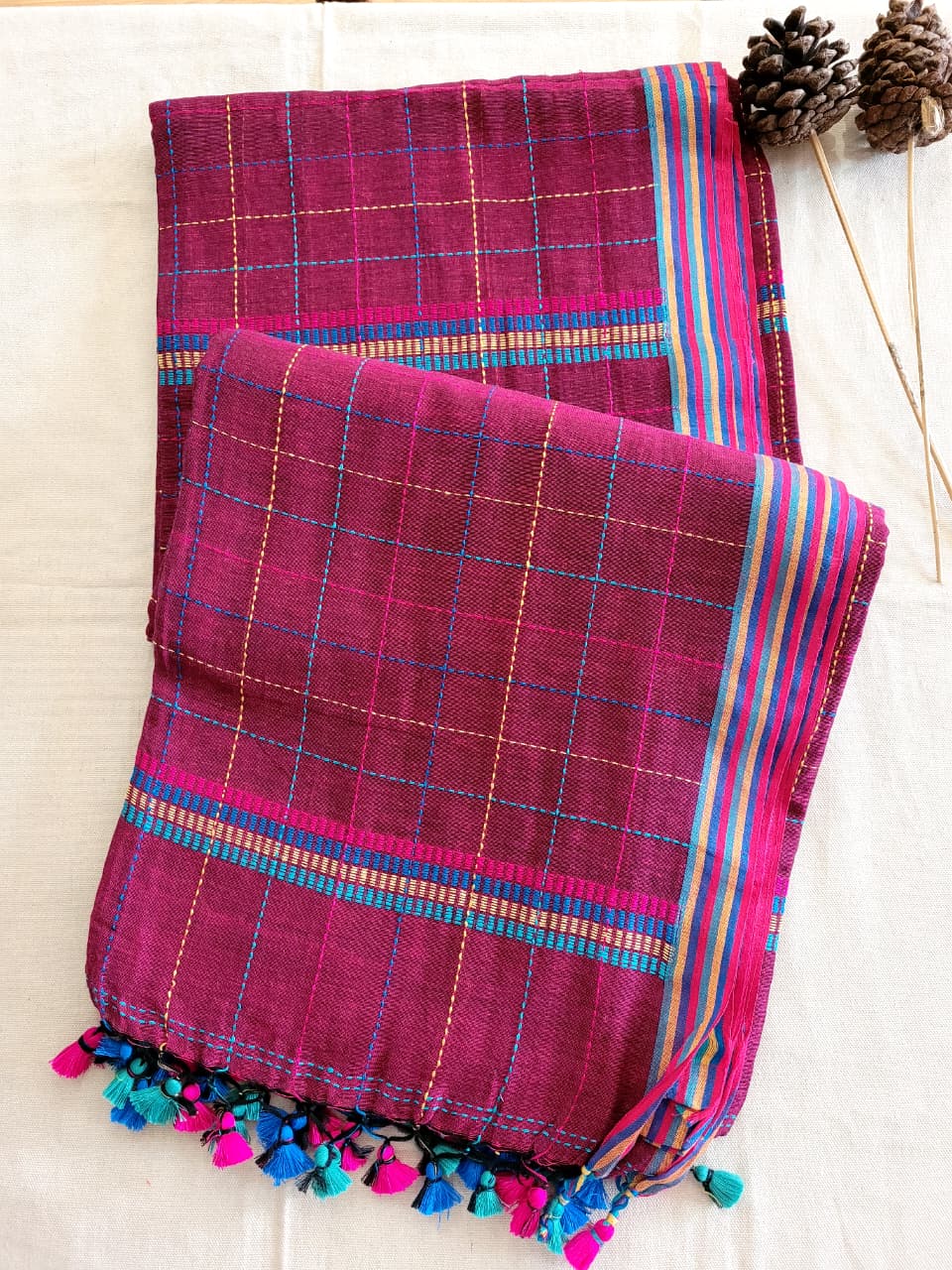 Purple Cotton Kantha  saree