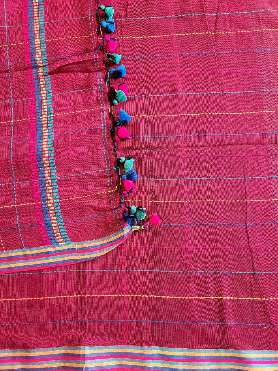 Purple Cotton Kantha  saree