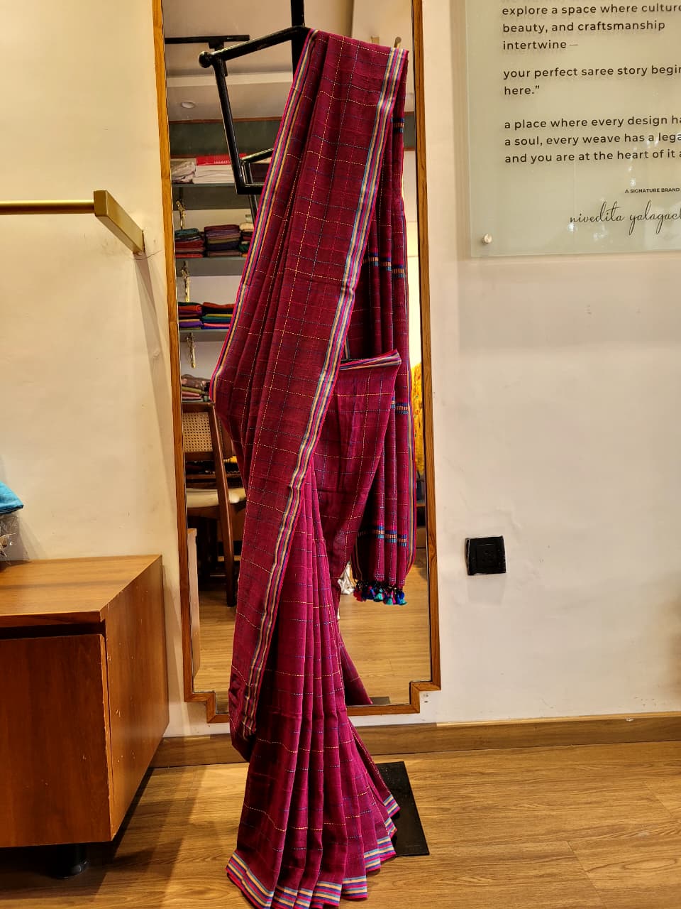 Purple Cotton Kantha  saree