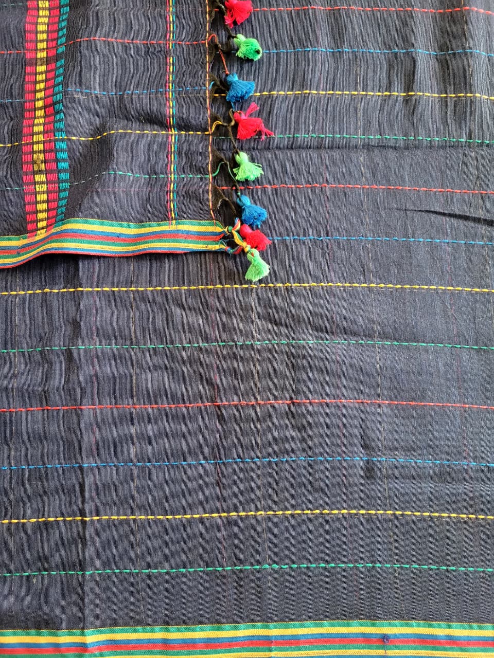 Navy Blue Cotton Kantha  saree