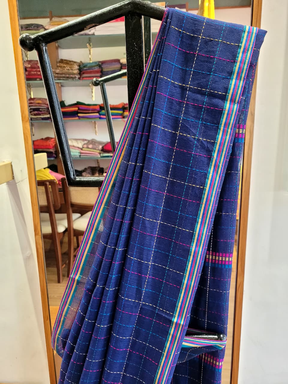 Navy Blue Cotton Kantha  saree
