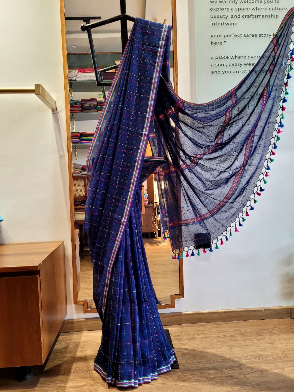 Navy Blue Cotton Kantha  saree