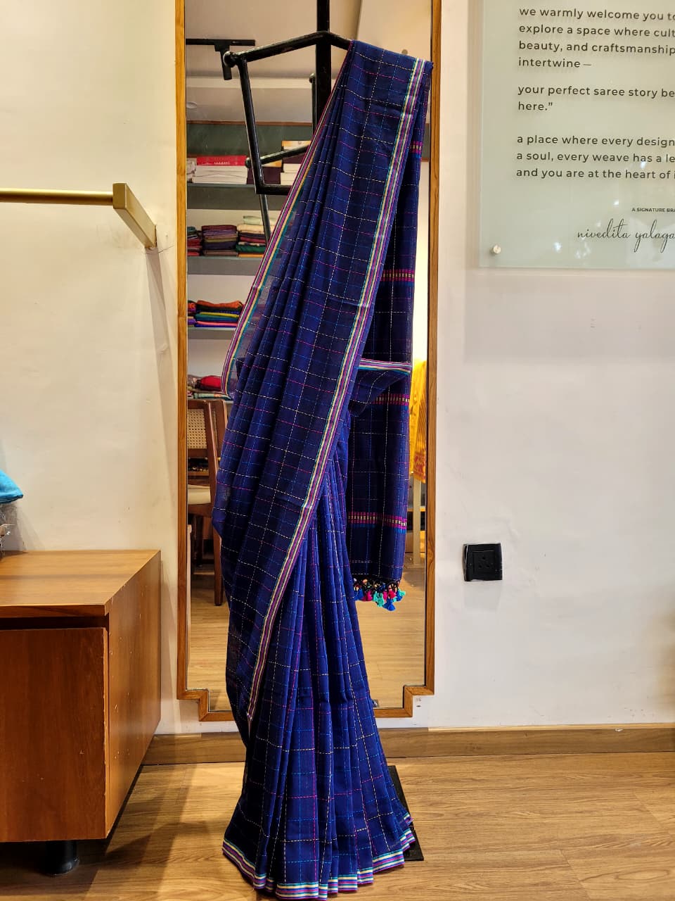 Navy Blue Cotton Kantha  saree