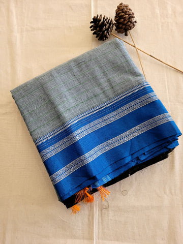 Grey Ilkal Cotton Saree Silk Pallu