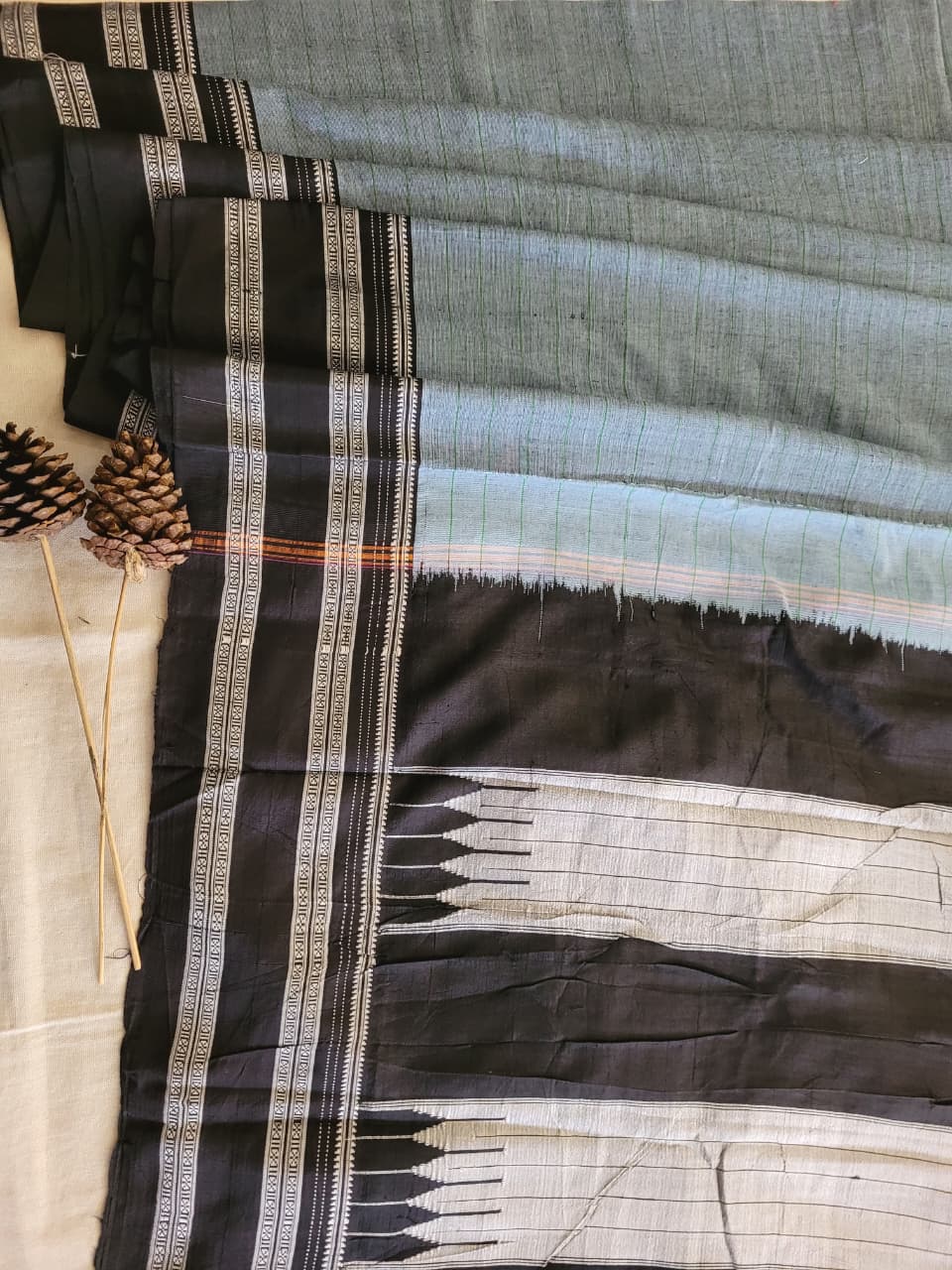 Grey Ilkal Cotton Saree Silk Pallu