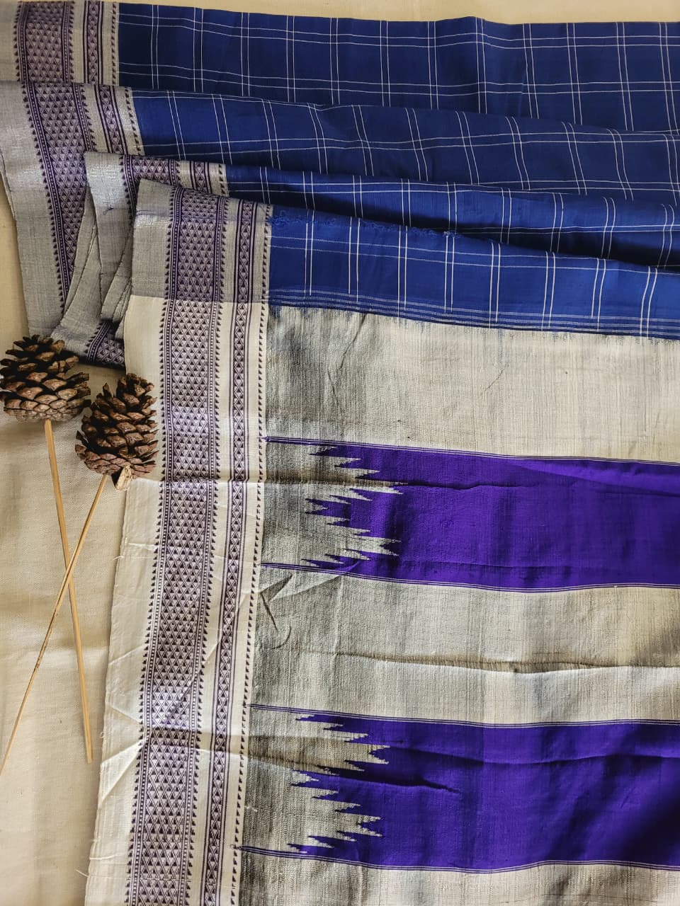 Checked Ilkal Cotton Saree Silk Pallu
