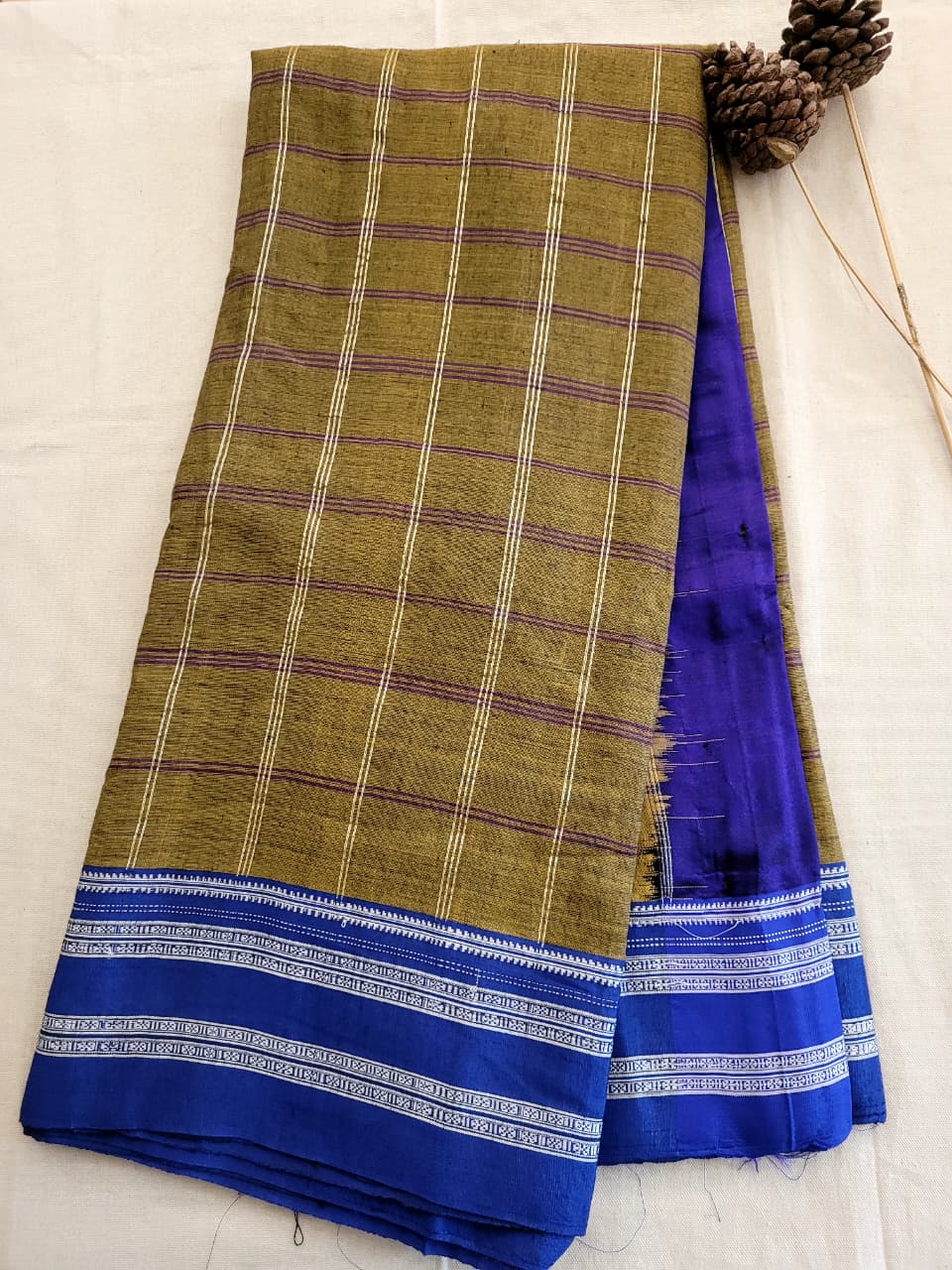 Olive Ilkal Cotton Saree Silk Pallu