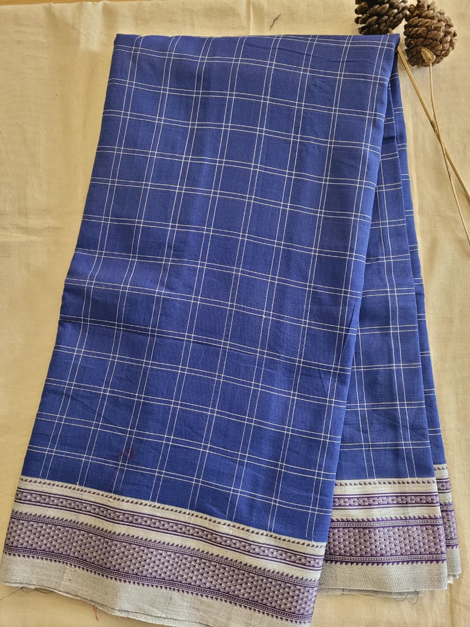 Checked Ilkal Cotton Saree Silk Pallu