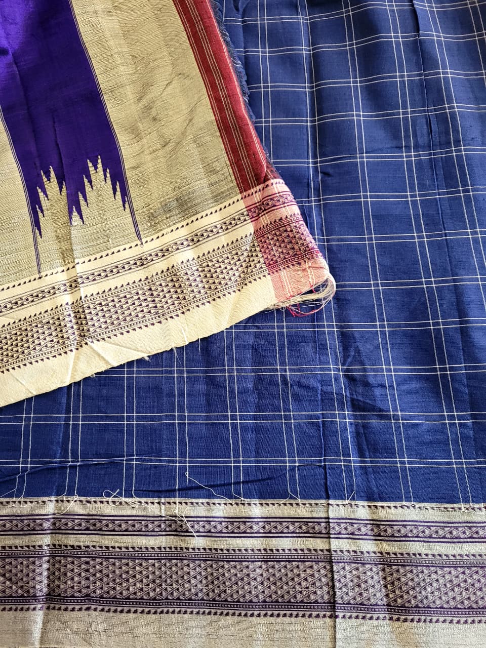 Checked Ilkal Cotton Saree Silk Pallu