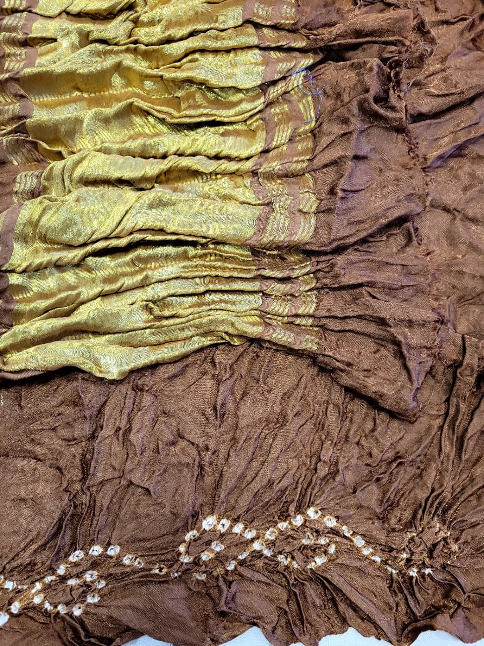 Chocolate Bandhani Gajji Silk Saree