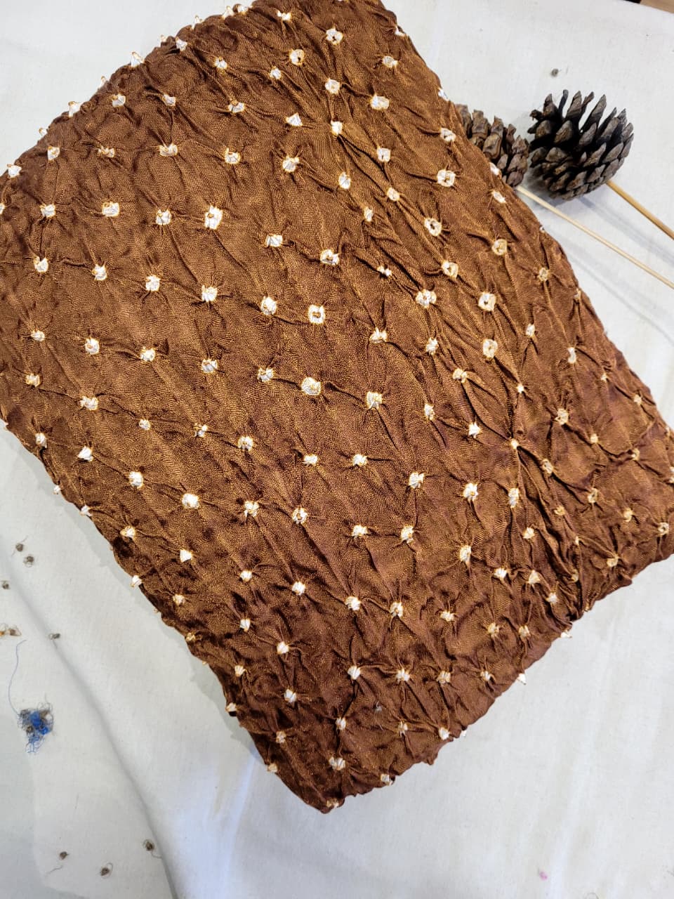 Chocolate Bandhani Gajji Silk Saree