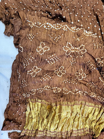 Chocolate Bandhani Gajji Silk Saree