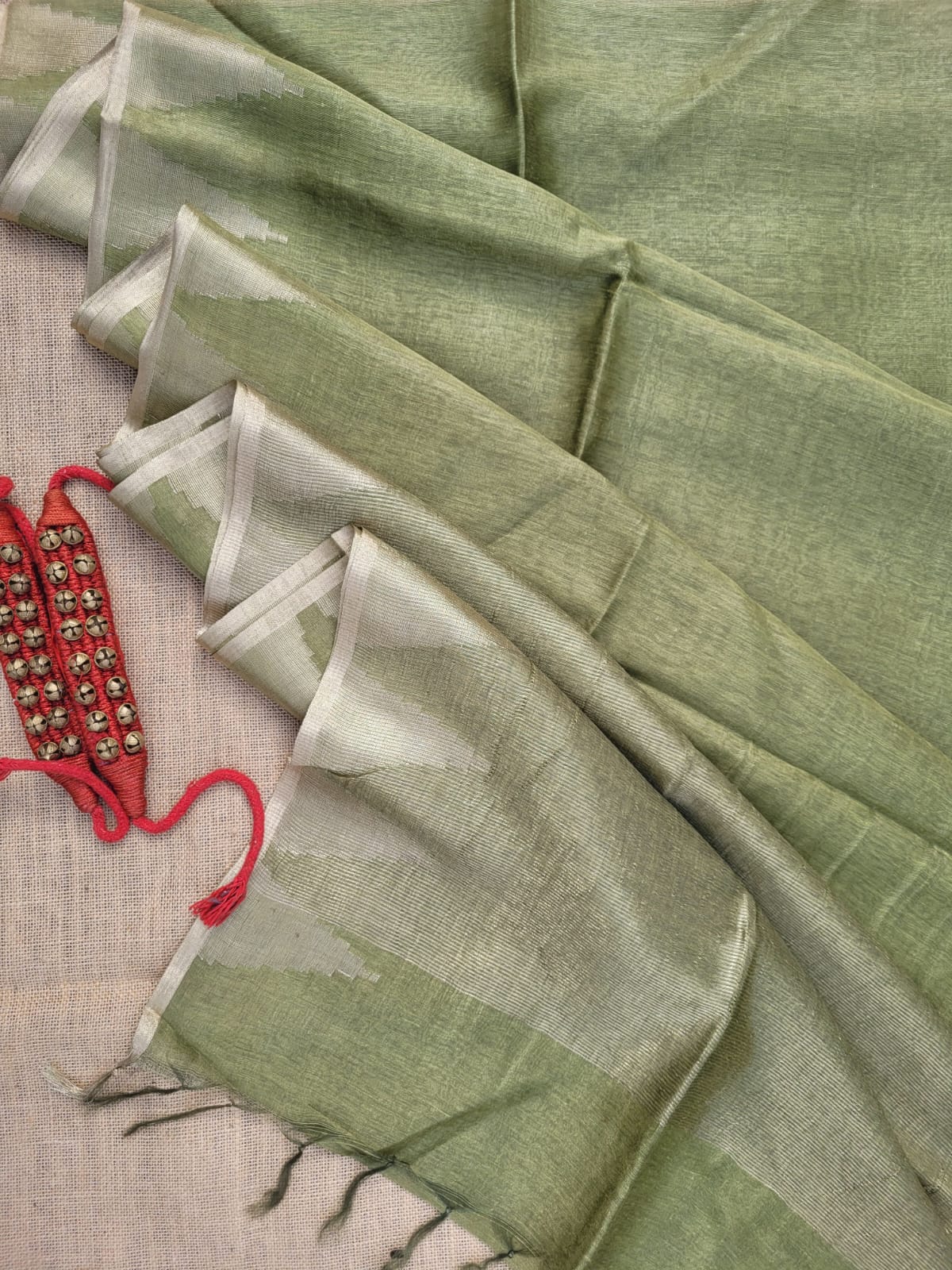 Green Mandira Linen Saree