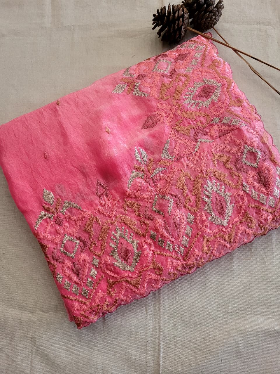 Pink Embroidery Saree