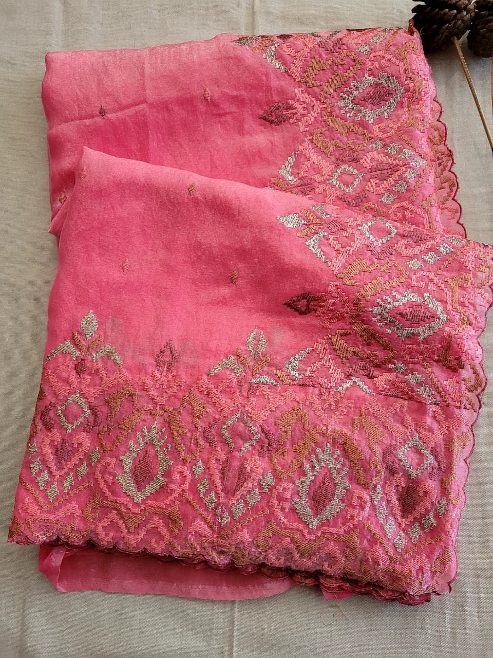 Pink Embroidery Saree