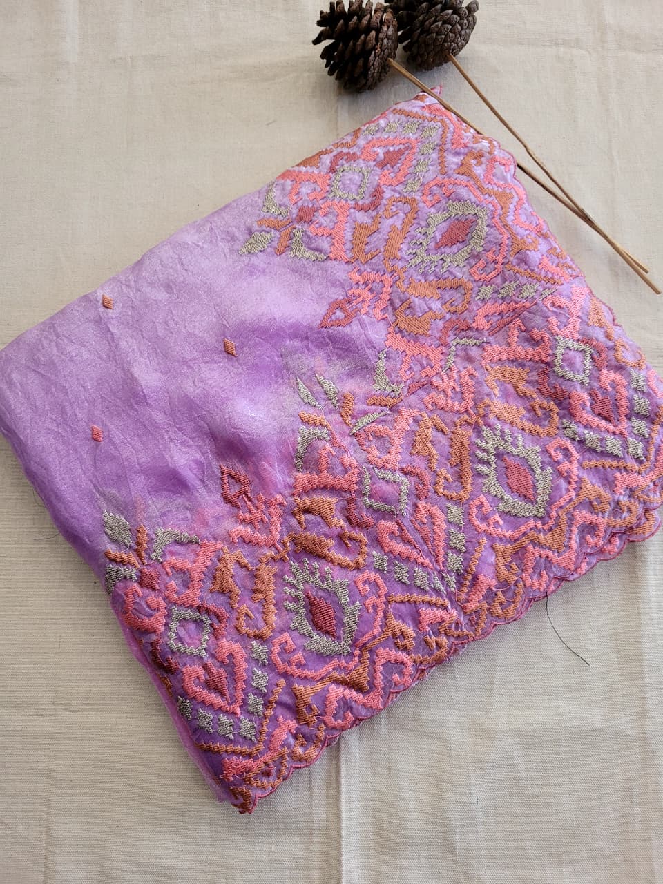 Lavender Embroidery Saree