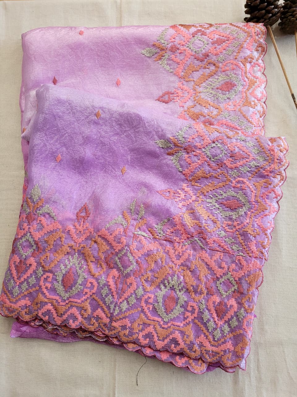 Lavender Embroidery Saree