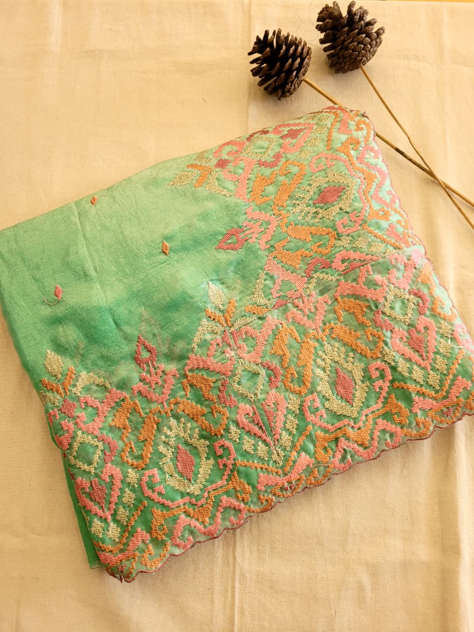 Green Embroidery Saree