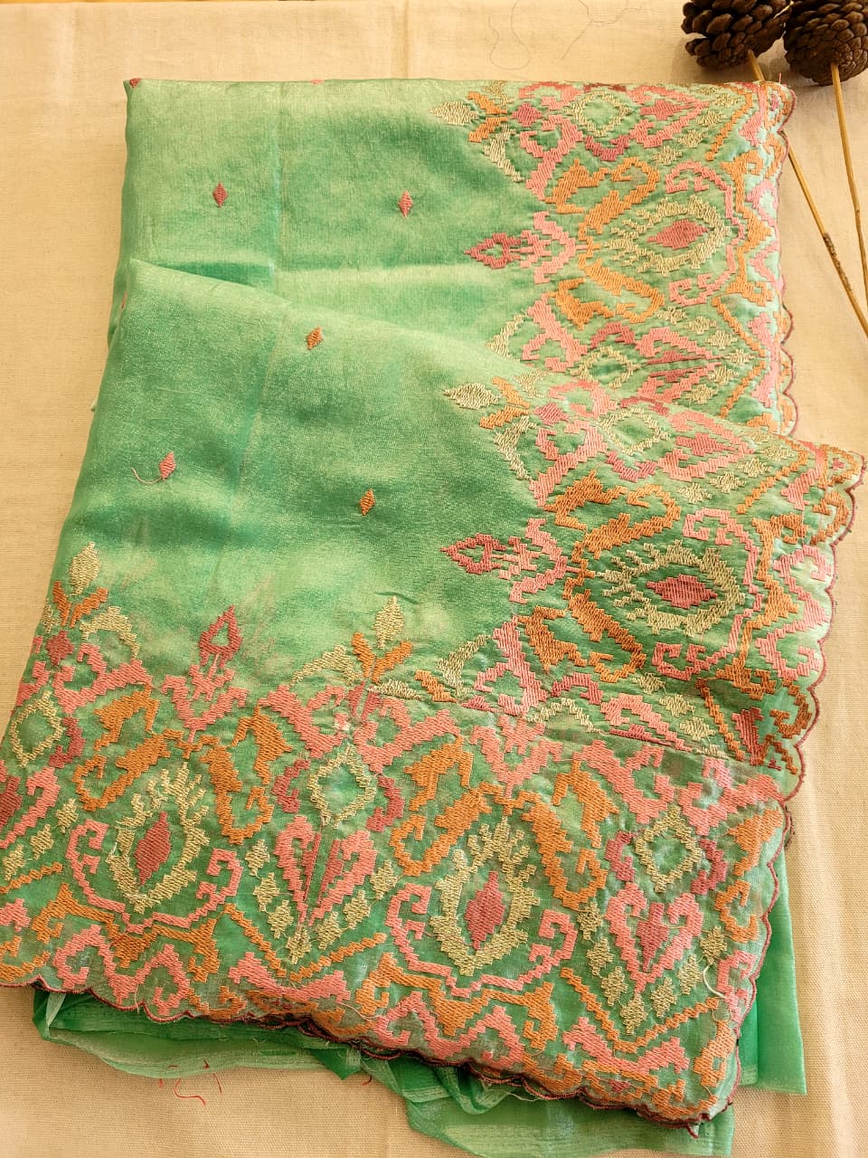 Green Embroidery Saree