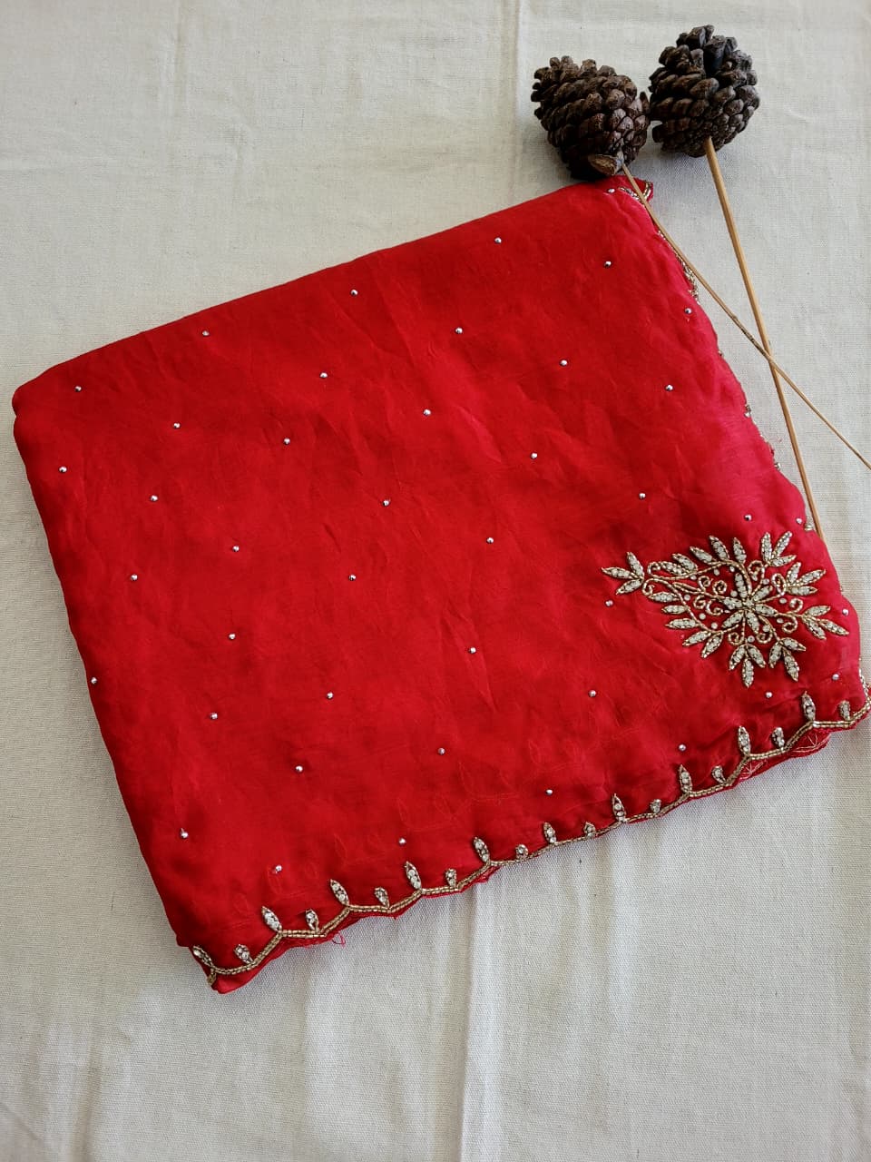 Red Cutdana Saree