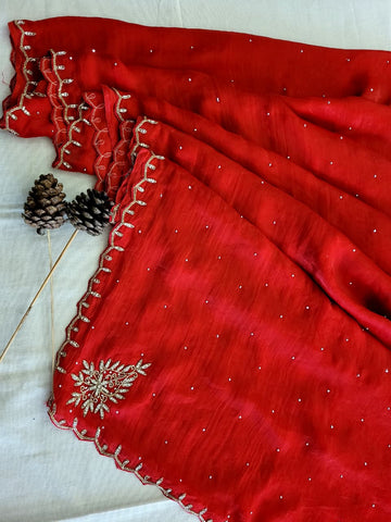 Red Cutdana Saree