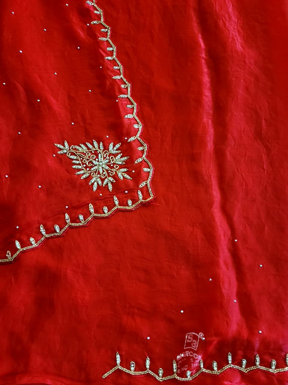 Red Cutdana Saree