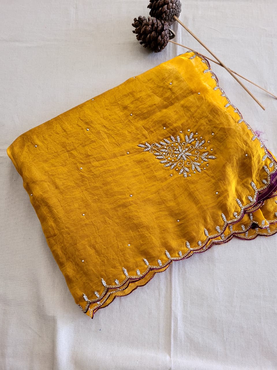 Yellow Cutdana Saree