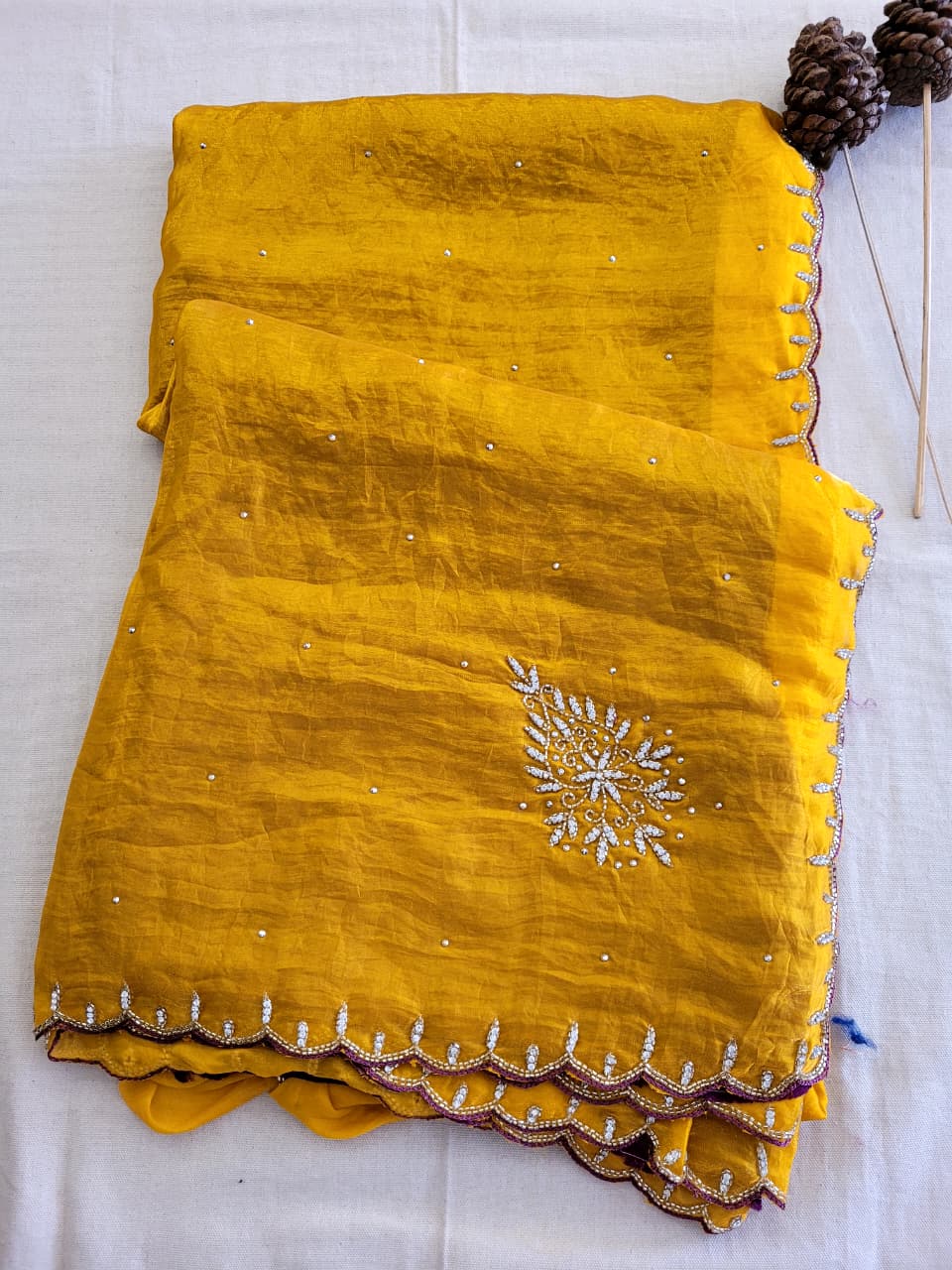 Yellow Cutdana Saree