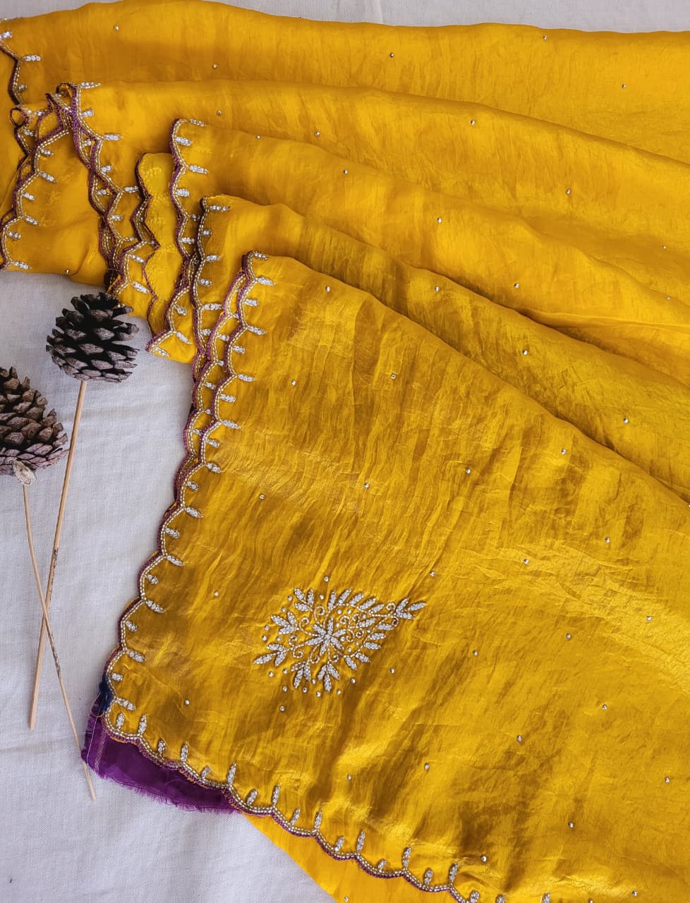 Yellow Cutdana Saree