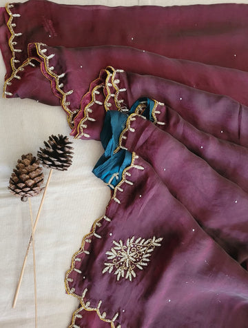 Wine Cutdana Saree