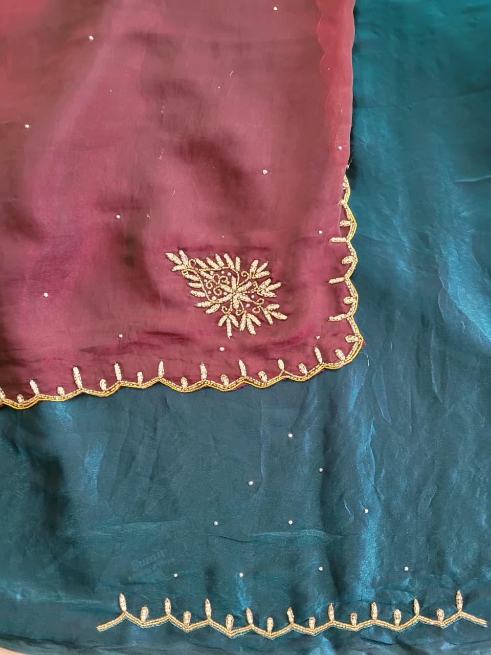 Wine Cutdana Saree