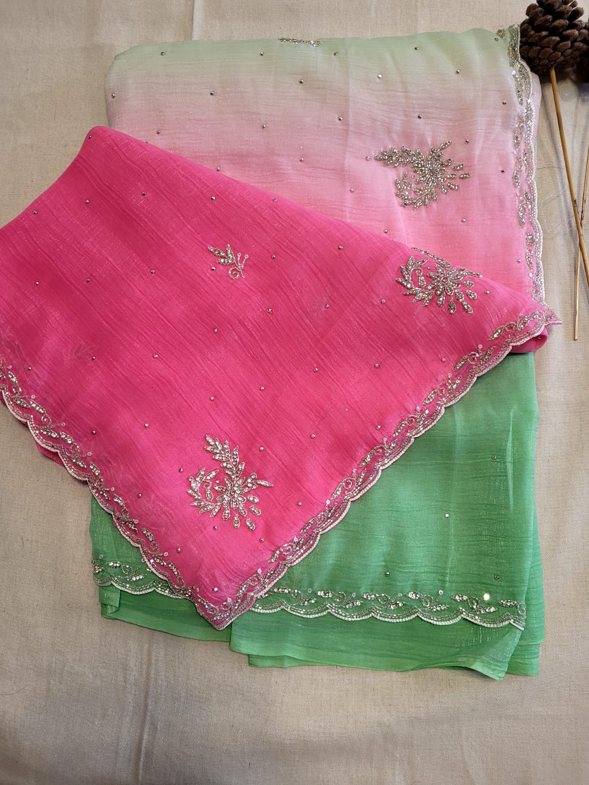 Pink2 Dualtone Partywear Saree