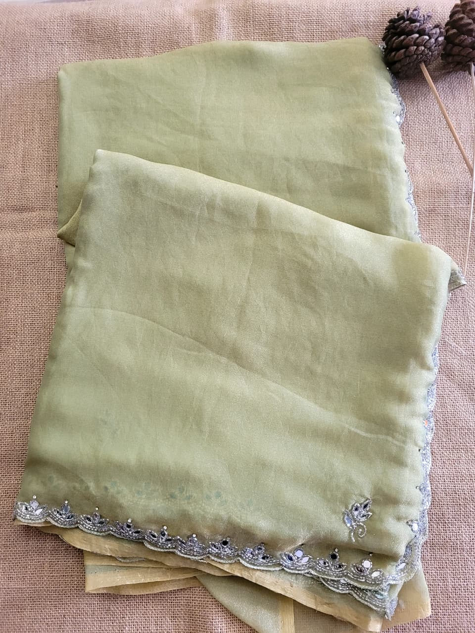 Green Mirrorwork Saree TS009