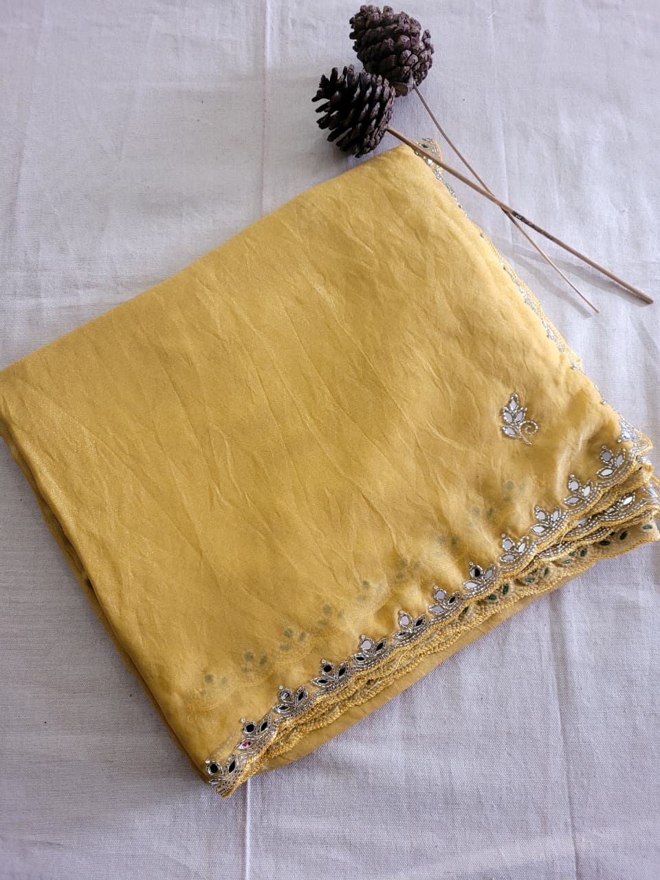 Yellow Mirrorwork Saree TS009