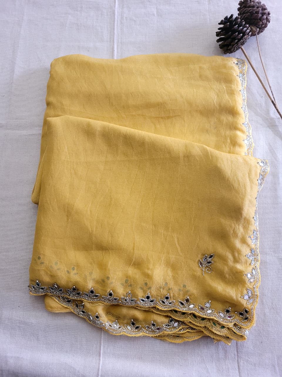 Yellow Mirrorwork Saree TS009