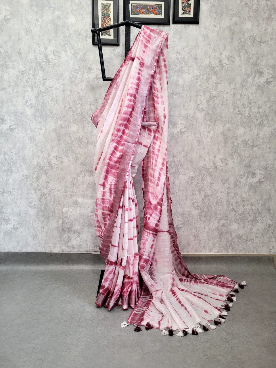 Maroon Shibori saree