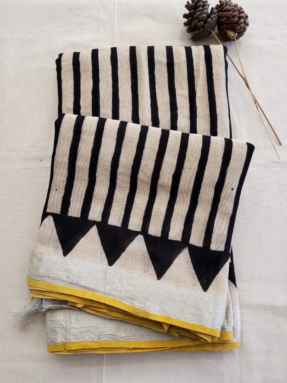 Black2 Linen Handblock Saree