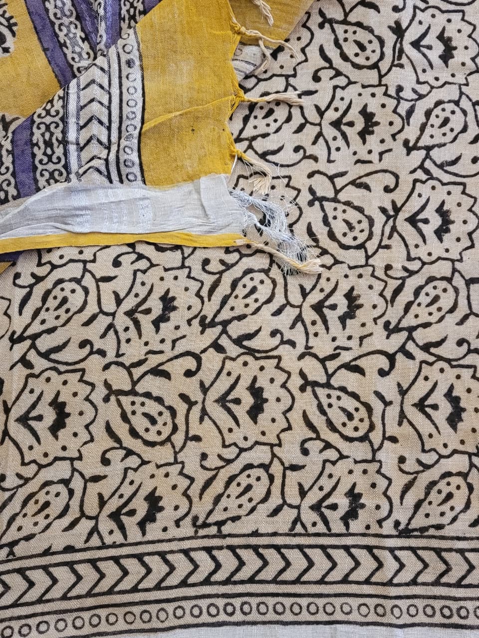 Mustard Linen Handblock Saree