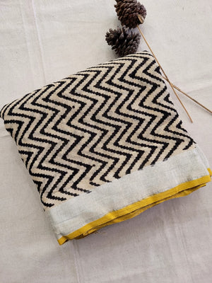 Black2 Linen Handblock Saree