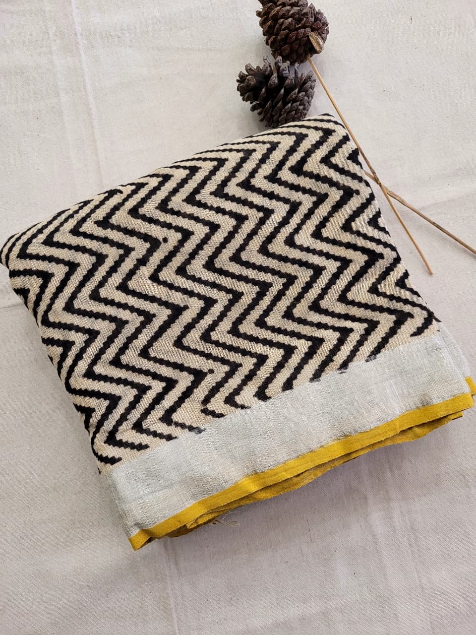 Black2 Linen Handblock Saree