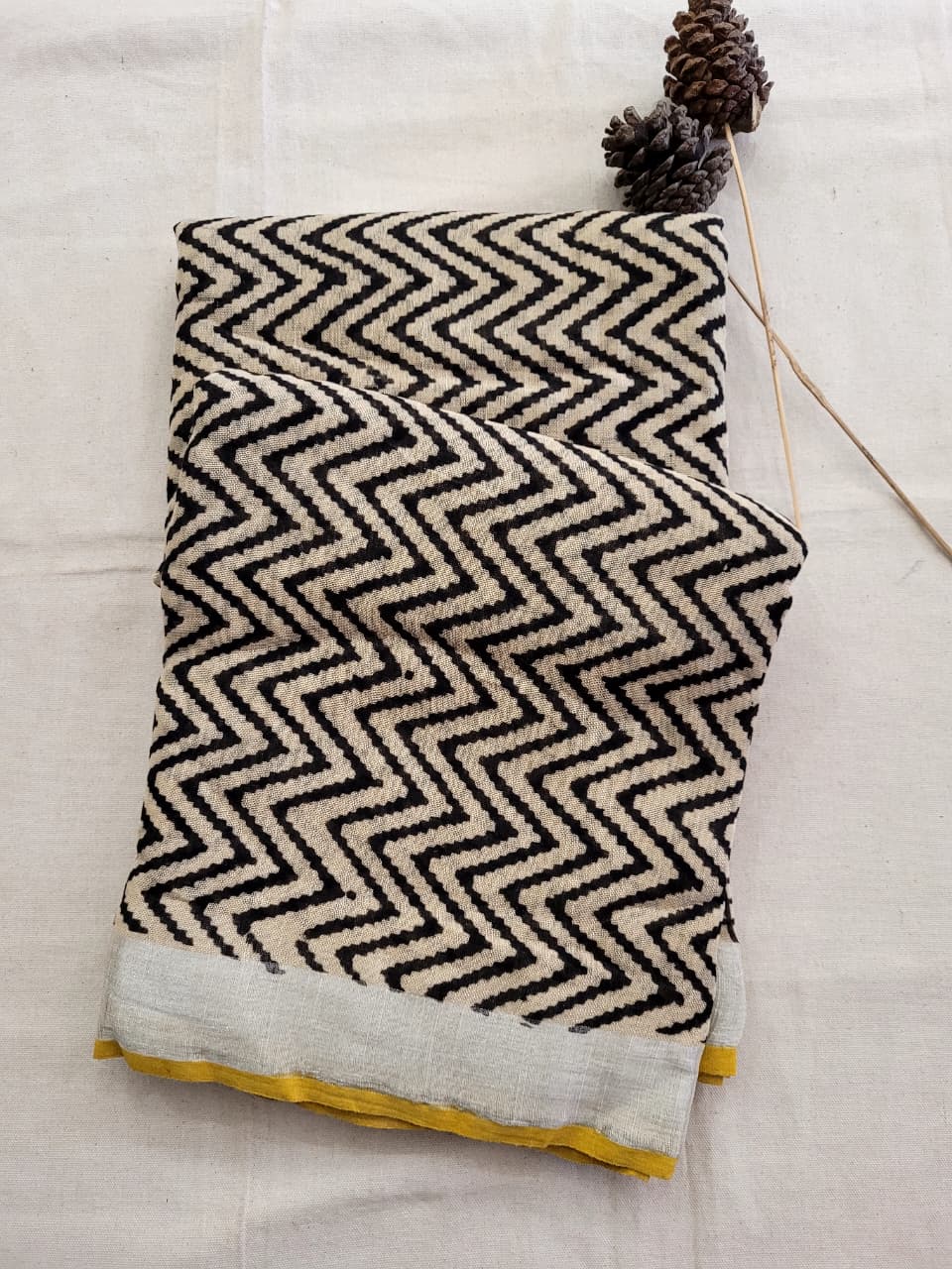 Black2 Linen Handblock Saree