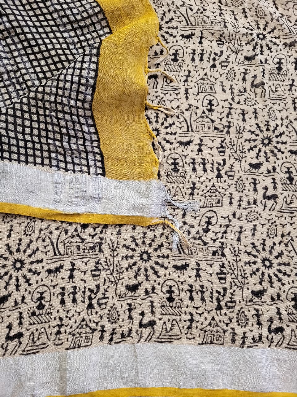 Black2 Linen Handblock Saree