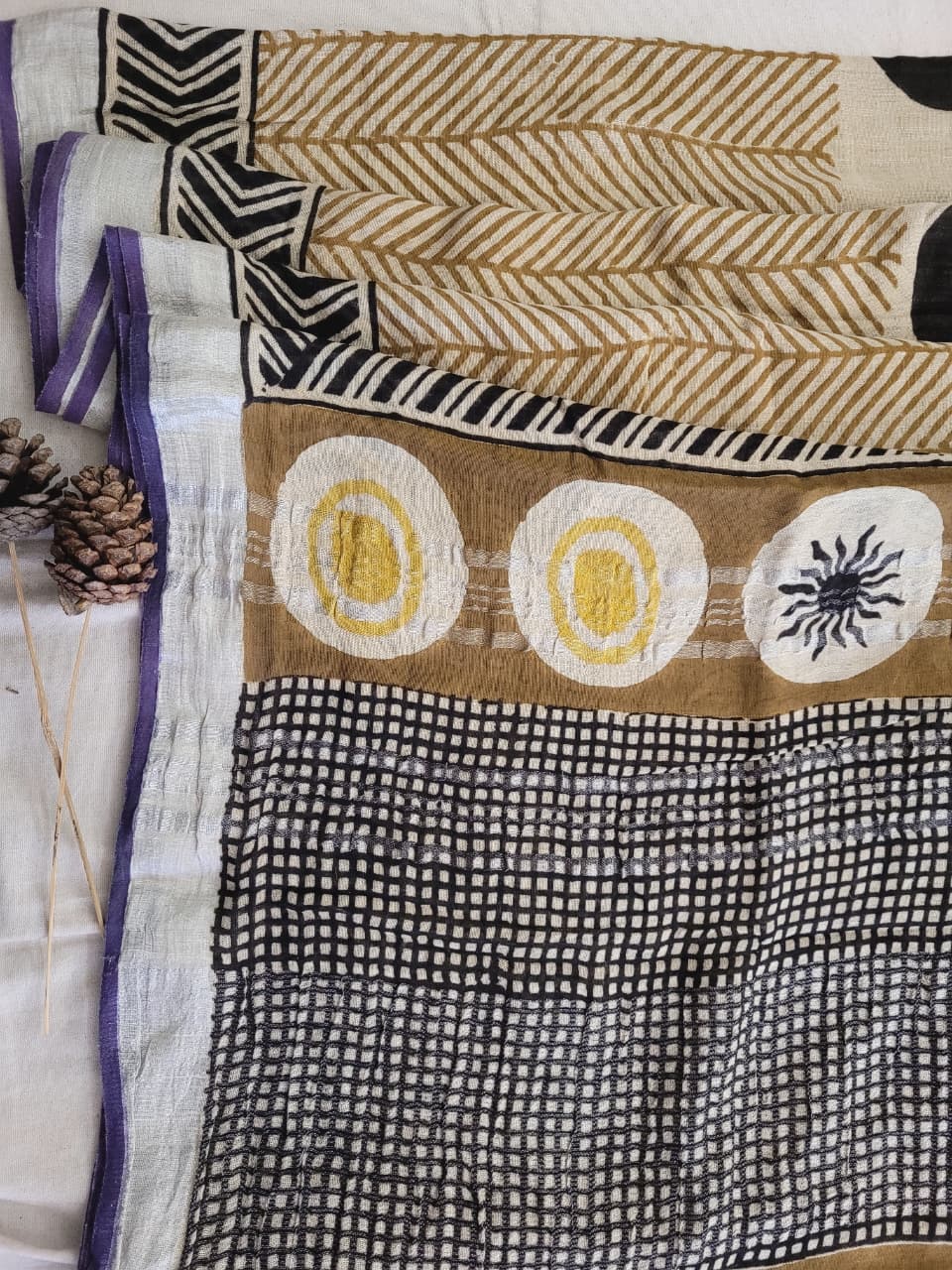 Yellow3 Linen Handblock Saree