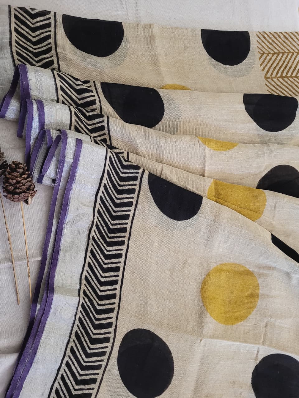 Yellow3 Linen Handblock Saree