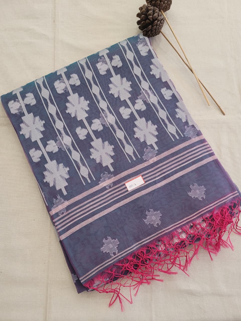 Blue Maslin Jamdani Saree