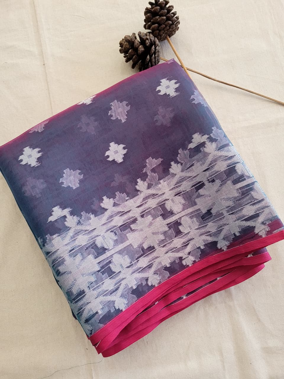 Blue Maslin Jamdani Saree